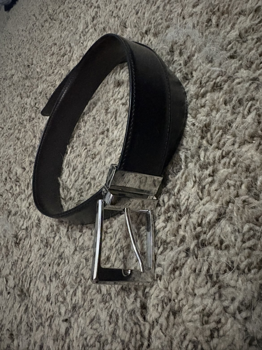 Men's Black Leather Belt with Silver Buckle